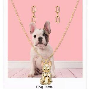 Gold Tone Dog Mom Necklace and Earrings NWT